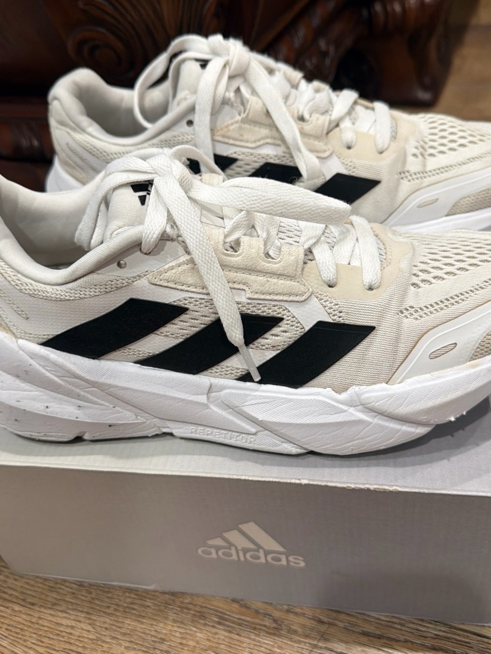 adidas Cream-White Sneakers with Black Three-Stripes